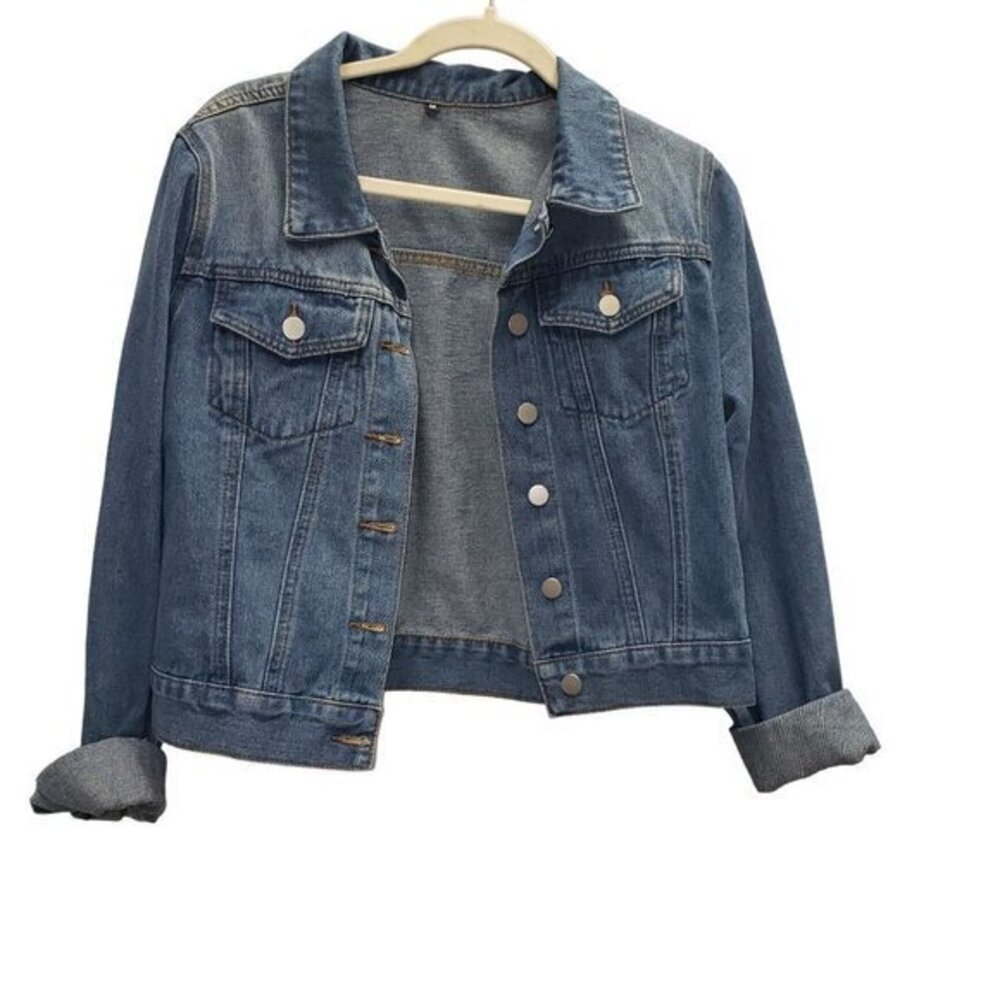 Denim Jacket Cropped Womens Size M Blue Denim Cowgirlcore Western Trucker